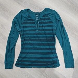 Hurley Women's Teal Striped Long Sleeve Henley Top Size L
